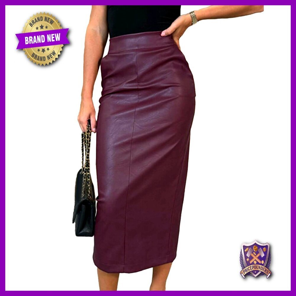 High Waist Faux Leather Maxi Pencil Skirt with Pockets Bodycon Fit